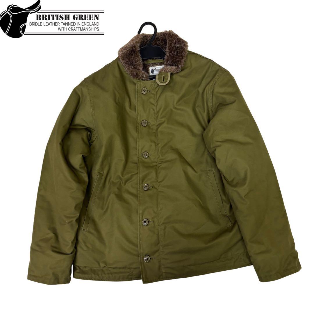 美品　BRITISH GREEN デッキジャケット　オリーブジャケット GUNZ SEABEES CUSTOM A-2デッキジャケット olive- 夜型大型セレクト