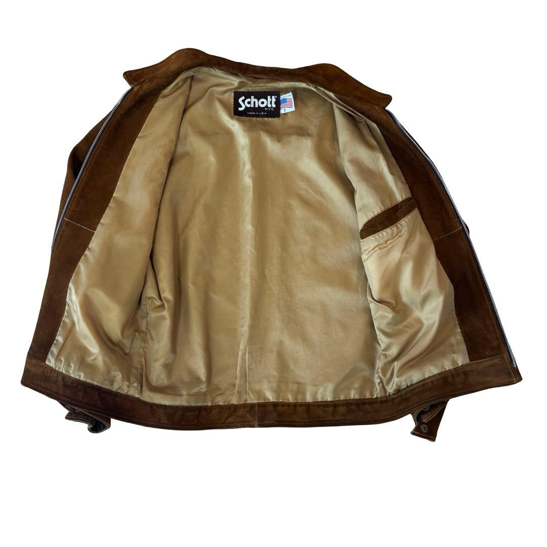 Schott ブラウン スエード シングルライダースジャケット - メルカリ