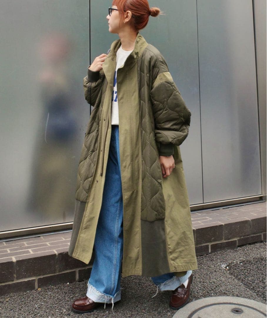 etsinta エシンタ　切替マキシミリタリーコート　カーキ
