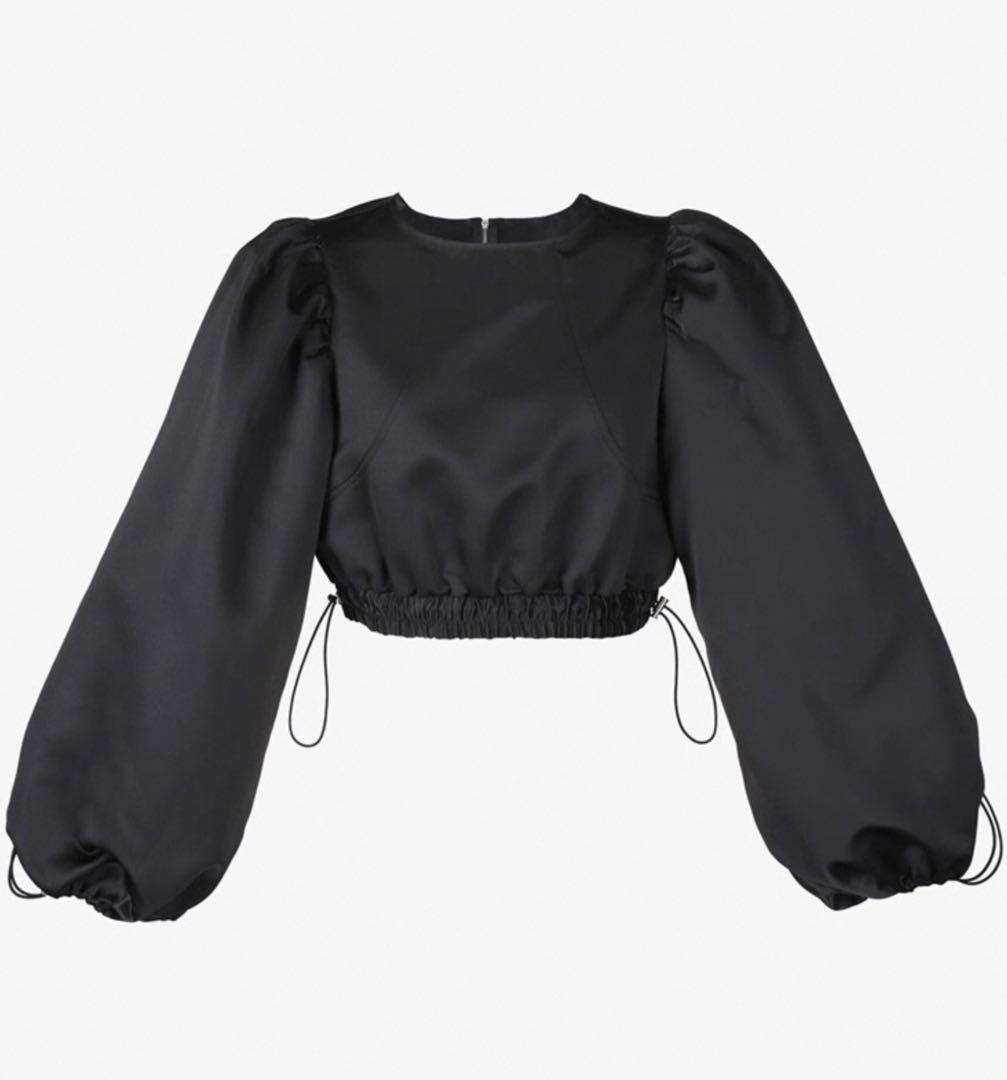 bibiy. BELOISETOP サテン ボリューム袖トップス 黒