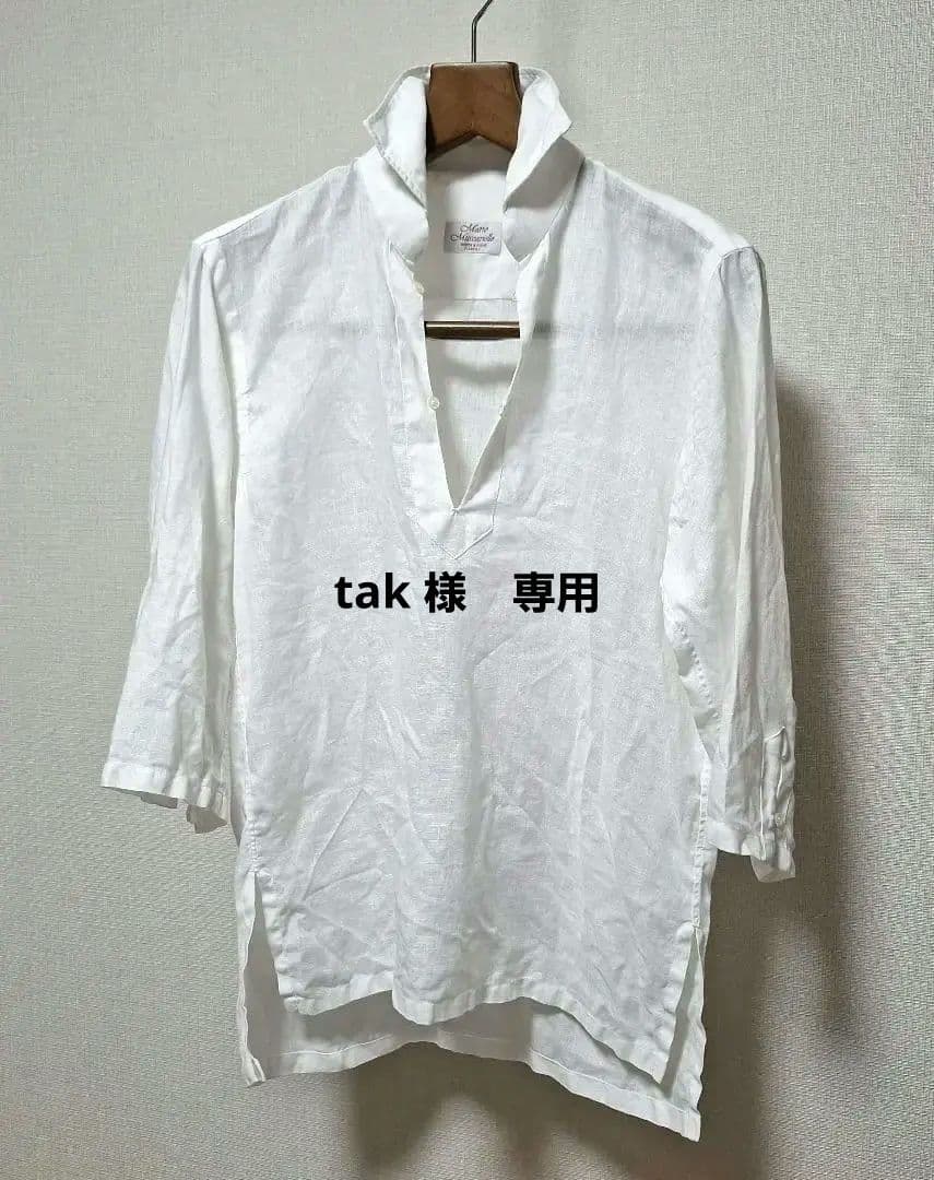 【美品】マリオムスカエッロ リネンポプリンカプリシャツ S ホワイト