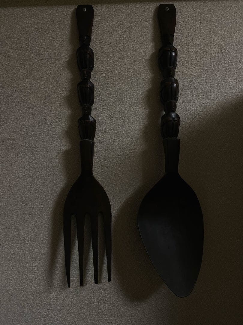 Vintage 木製 スプーン&フォーク 壁掛けオブジェ