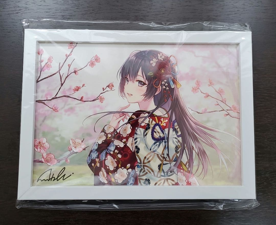 フカヒレ　版上サイン入りミニアートグラフ　額付き　『紅冬至』