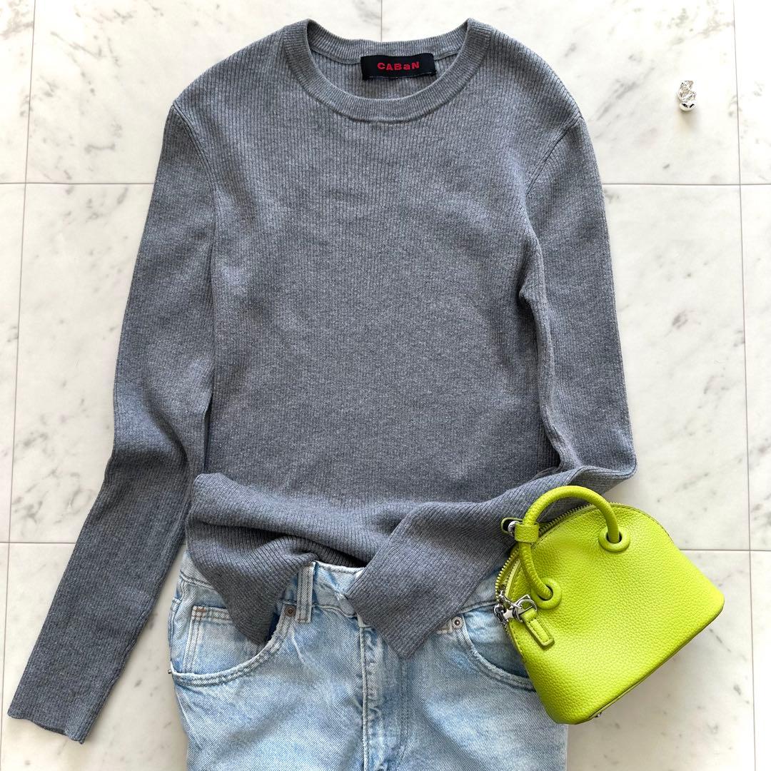 美品キャバン トゥモローランド コットンカシミヤ リブクルーネックプルオーバー