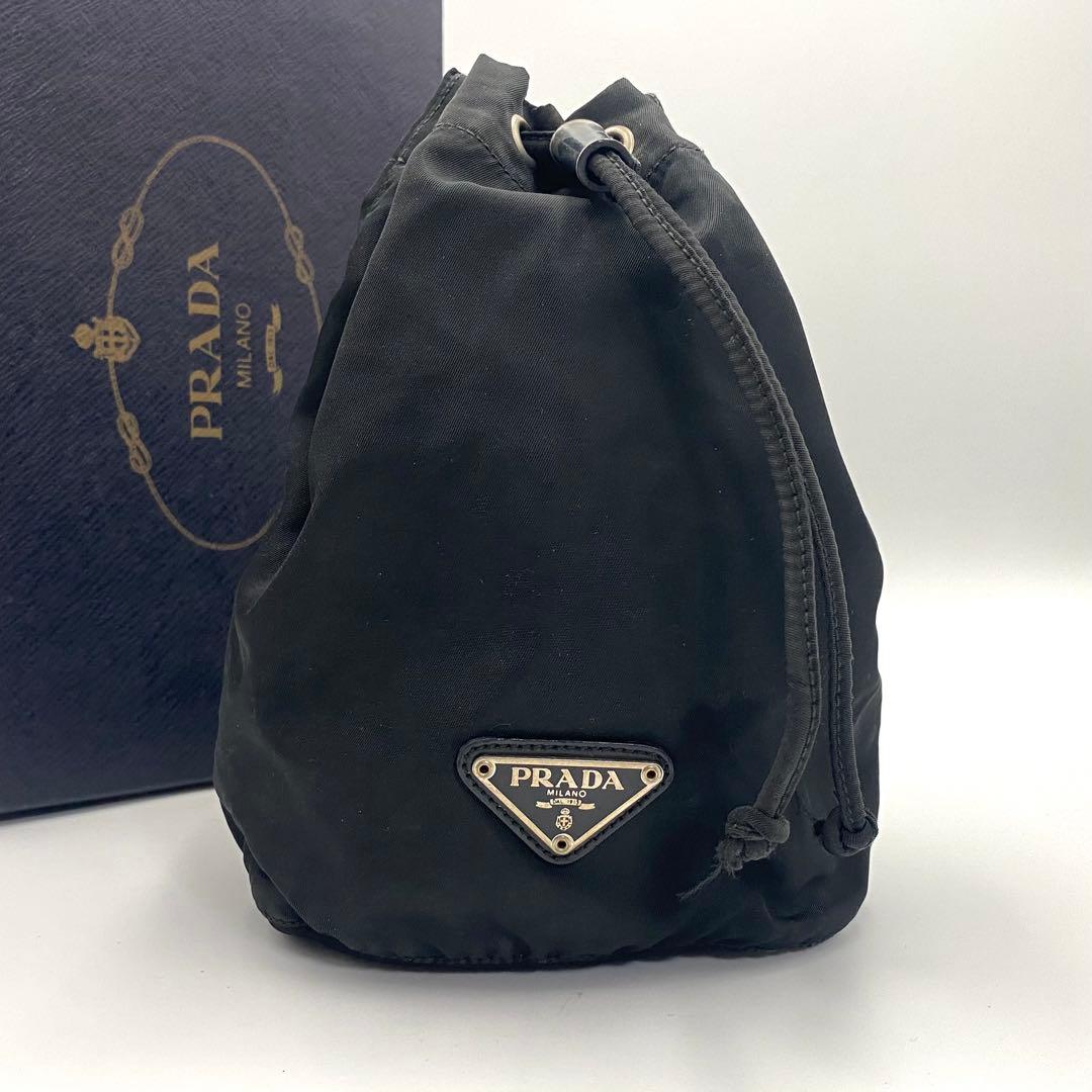 プラダ トライアングル ロゴ 三角ロゴ ナイロン 巾着 ポーチ 黒 ブラック
