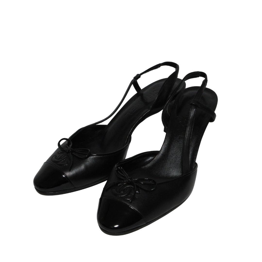 美品シャネル パンプス36ココマーク リボン スリングバック シューズ