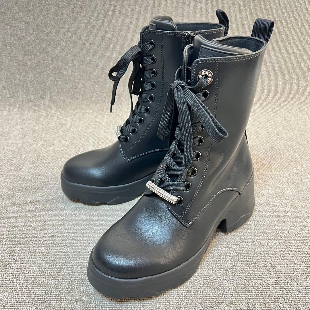 未使用品✨+diana サイドジップ レースアップブーツ 厚底 23.5㎝ プラスダイアナ ＋diana 【軽量】厚底レースアップショートブーツ