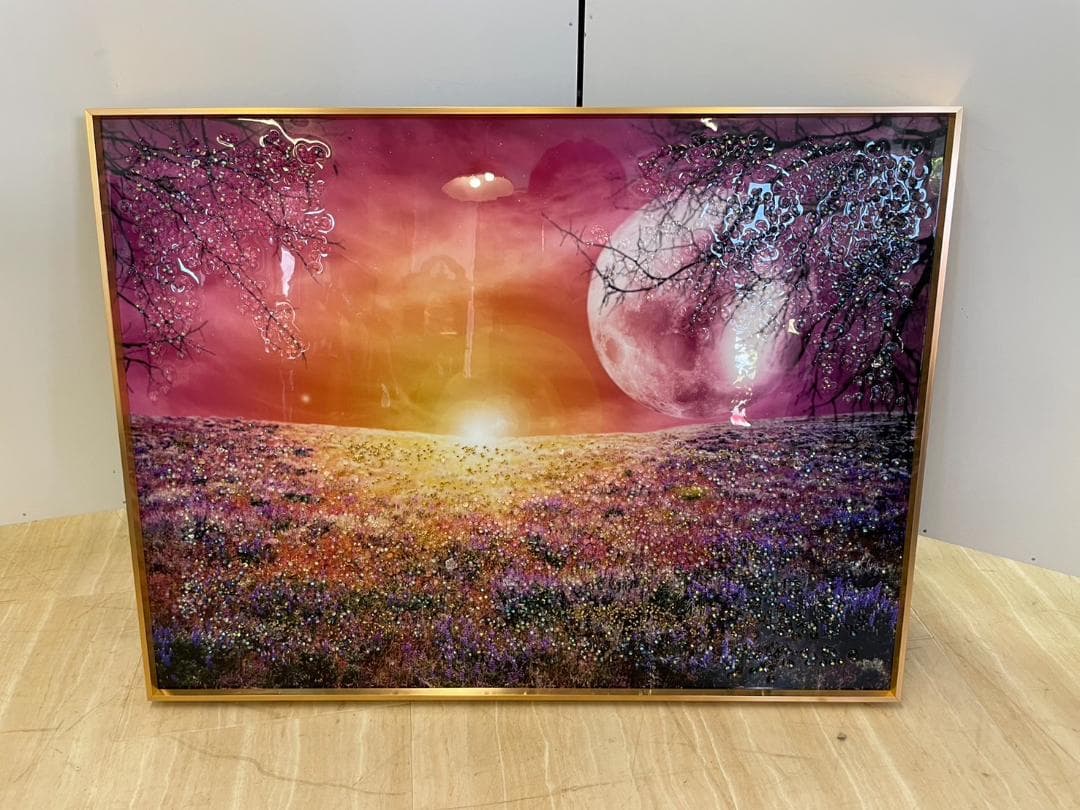 水晶絵　夕日　風景画　風景　アート　額縁　アートパネル　クリスタル　立体　絵画