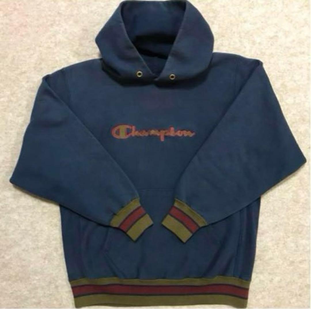 Champion REVERSE WEAVE パーカ リブライン 紺 USA製