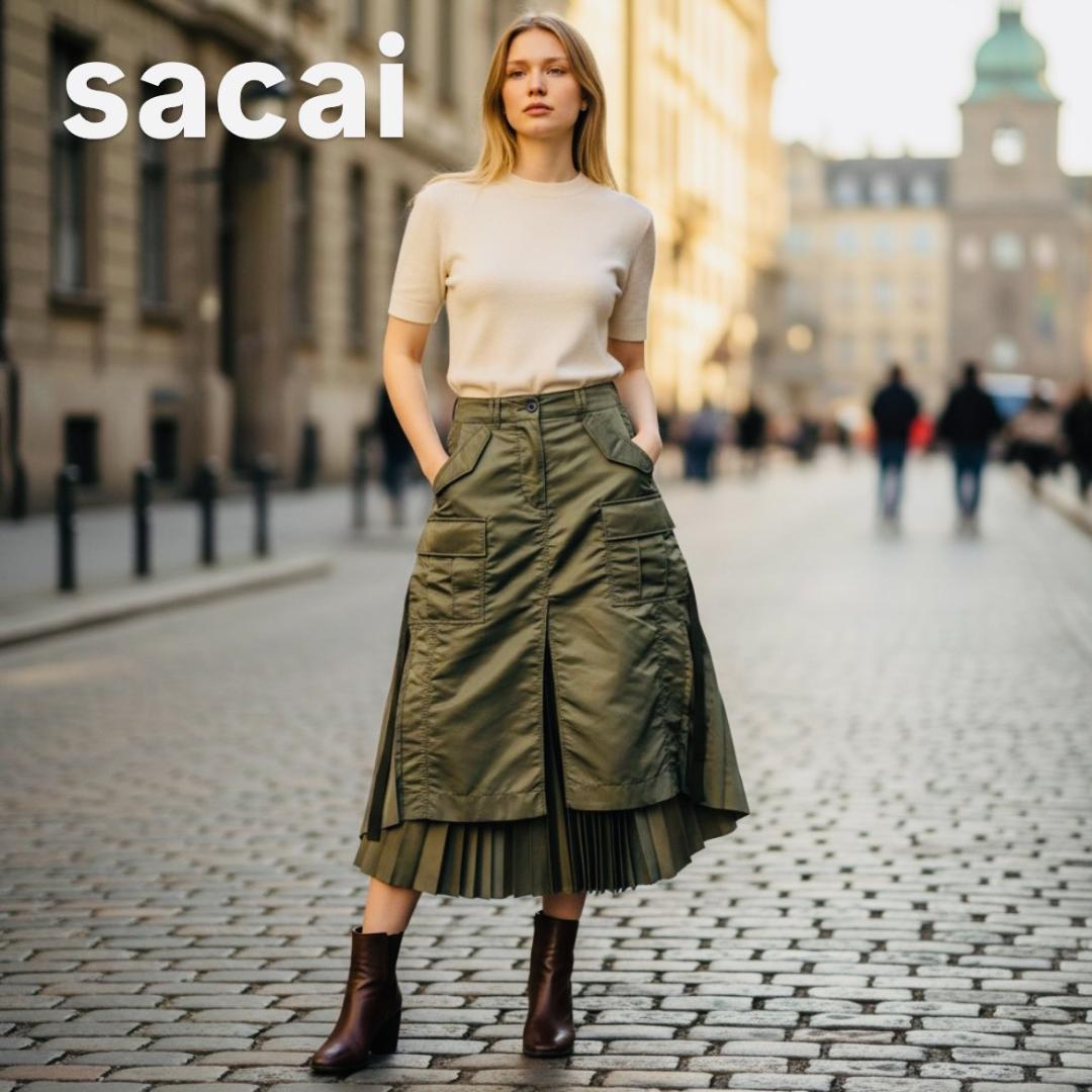 サカイ sacai ナイロンツイル バックプリーツ スカート サイズ2 美品 F
