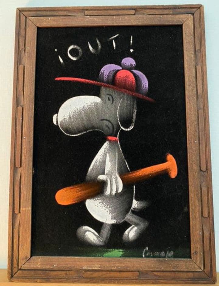 ヴィンテージ　70s ベルベットペインティング スヌーピー ベースボール 1970's スヌーピー 野球 ベースボール PLAYSKOOL ウッドパズル