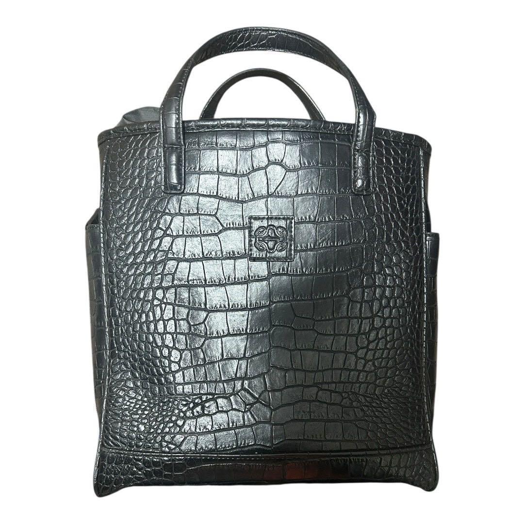 SWANY キャリー付きバッグ クロコ型押し 黒