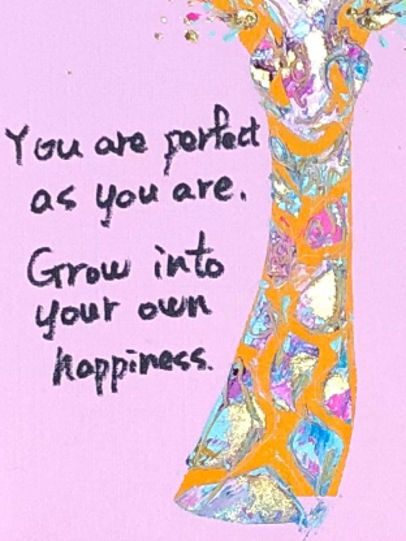 絵画 油絵 原画 一点物 キリン ピンク アート プレゼント インテリア SM