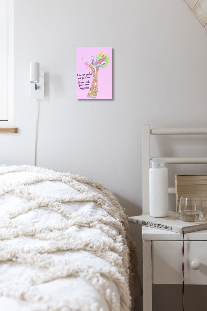 絵画 油絵 原画 一点物 キリン ピンク アート プレゼント インテリア SM