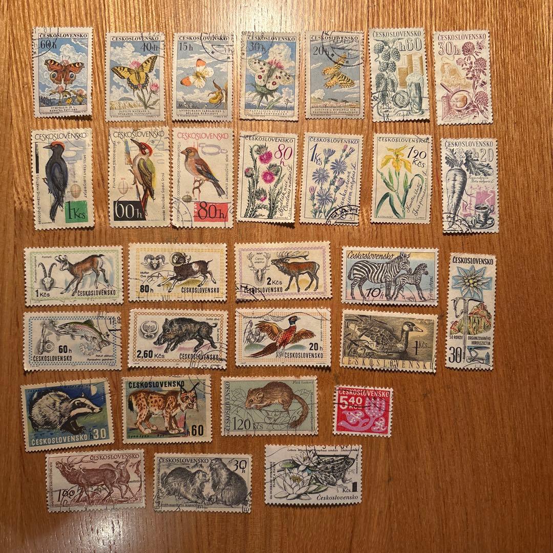 おしゃれな外国切手 チェコスロバキア 鳥 昆虫 花 動物等 30枚 海外