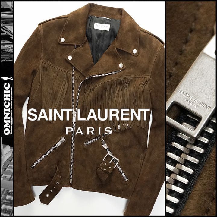 傑作/正規サンローランパリフリンジゴートレザーライダースジャケット