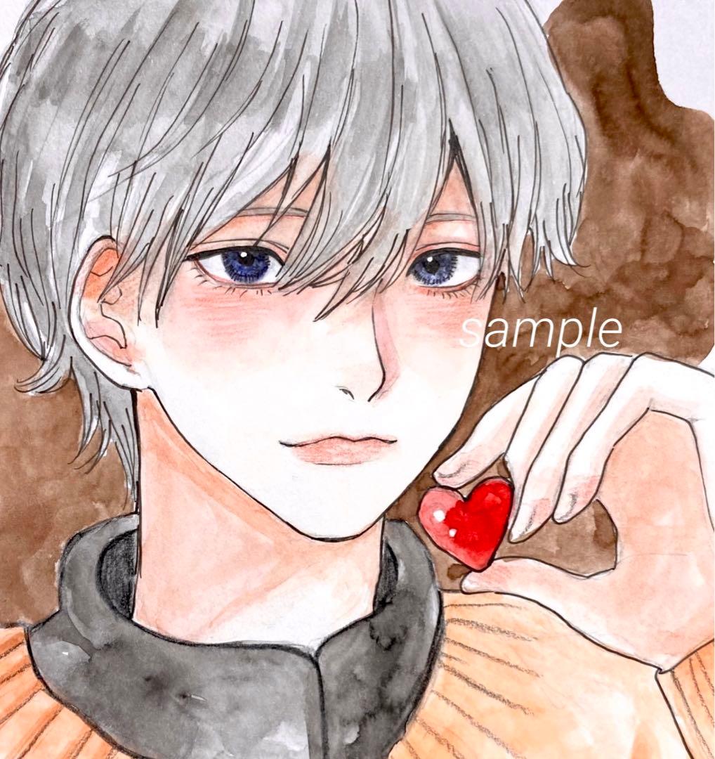 オリジナル手描きイラスト 創作 水彩画 アナログイラスト チョコ 色紙