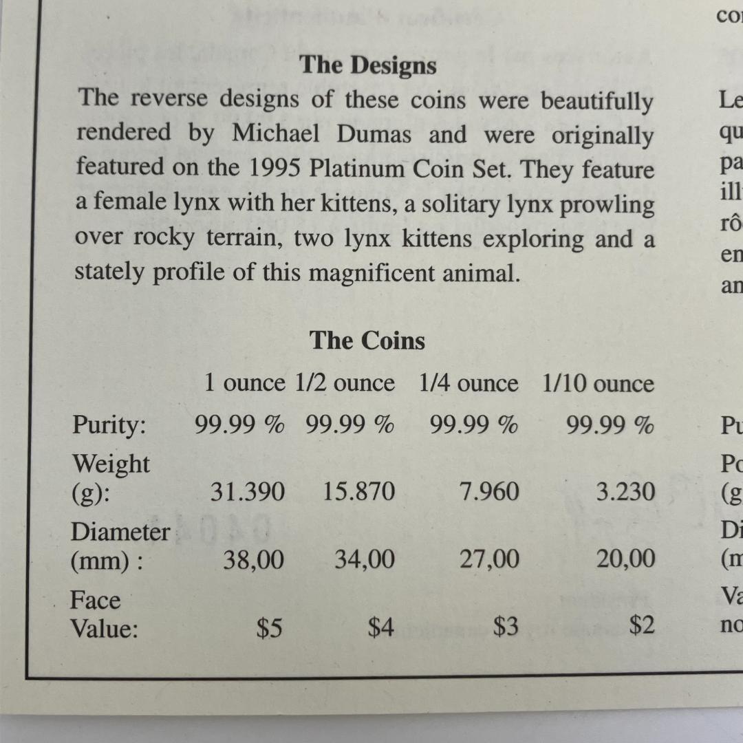 カナダ王立造幣局発行 Lynx ファインシルバーコイン4枚セット 2005年