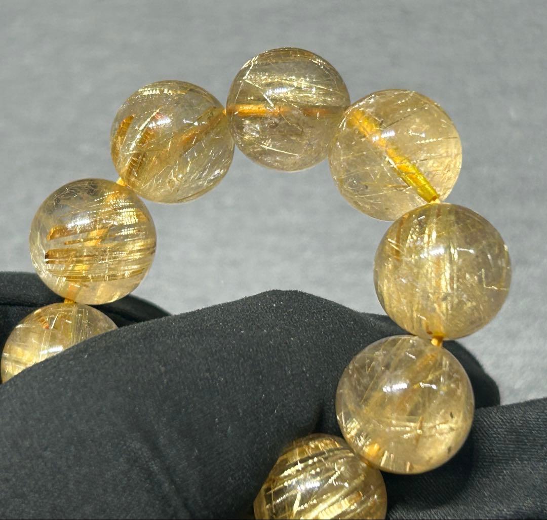 ゴールド　ルチル　クォーツブレスレット　12.5mm