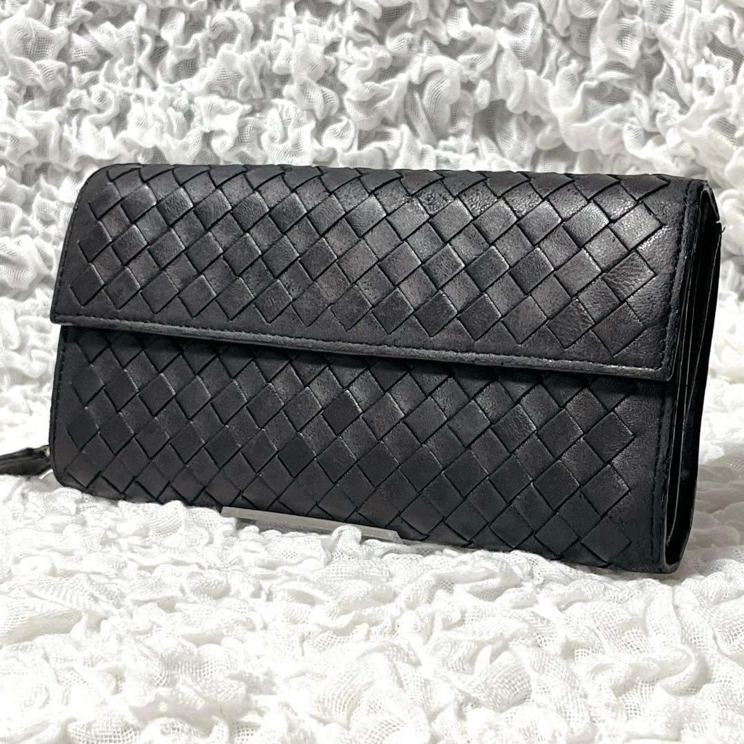 良品✨ボッテガヴェネタ 長財布 イントレチャート コンチネンタル 黒　二つ折り BOTTEGA VENETA（ボッテガ・ヴェネタ） 長財布 二つ折り レザー