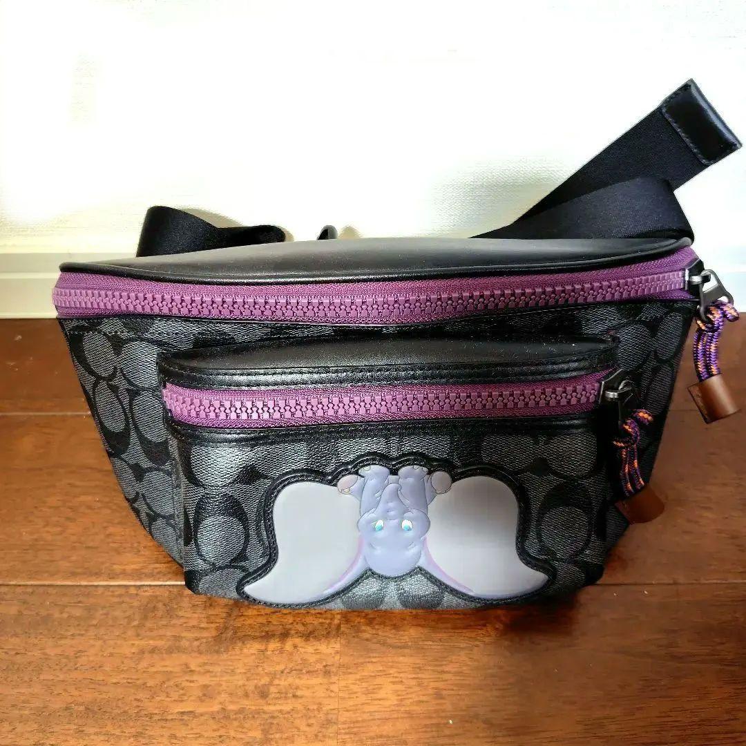 【美品】COACH×ディズニーコラボバッグ ウエストポーチ　ダンボ　黒紫