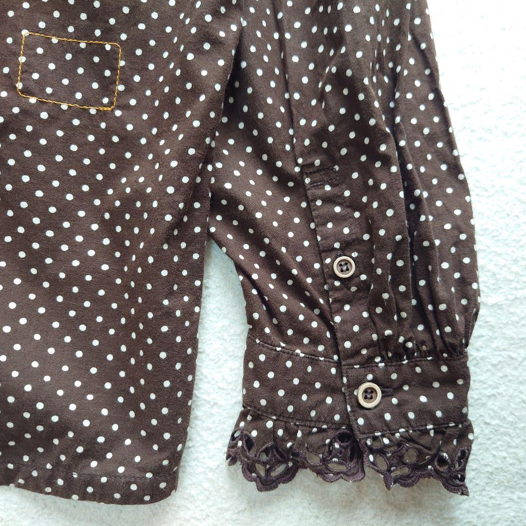 あたりアリ】45R タペットドットプリントのカットワークフリルブラウス