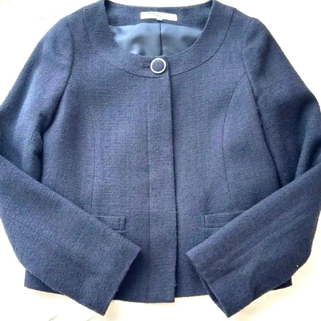 ナチュラルビューティーベーシック ツイードスーツ 紺 S XS セレモニー