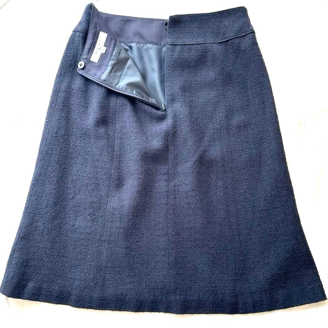 ナチュラルビューティーベーシック ツイードスーツ 紺 S XS セレモニー