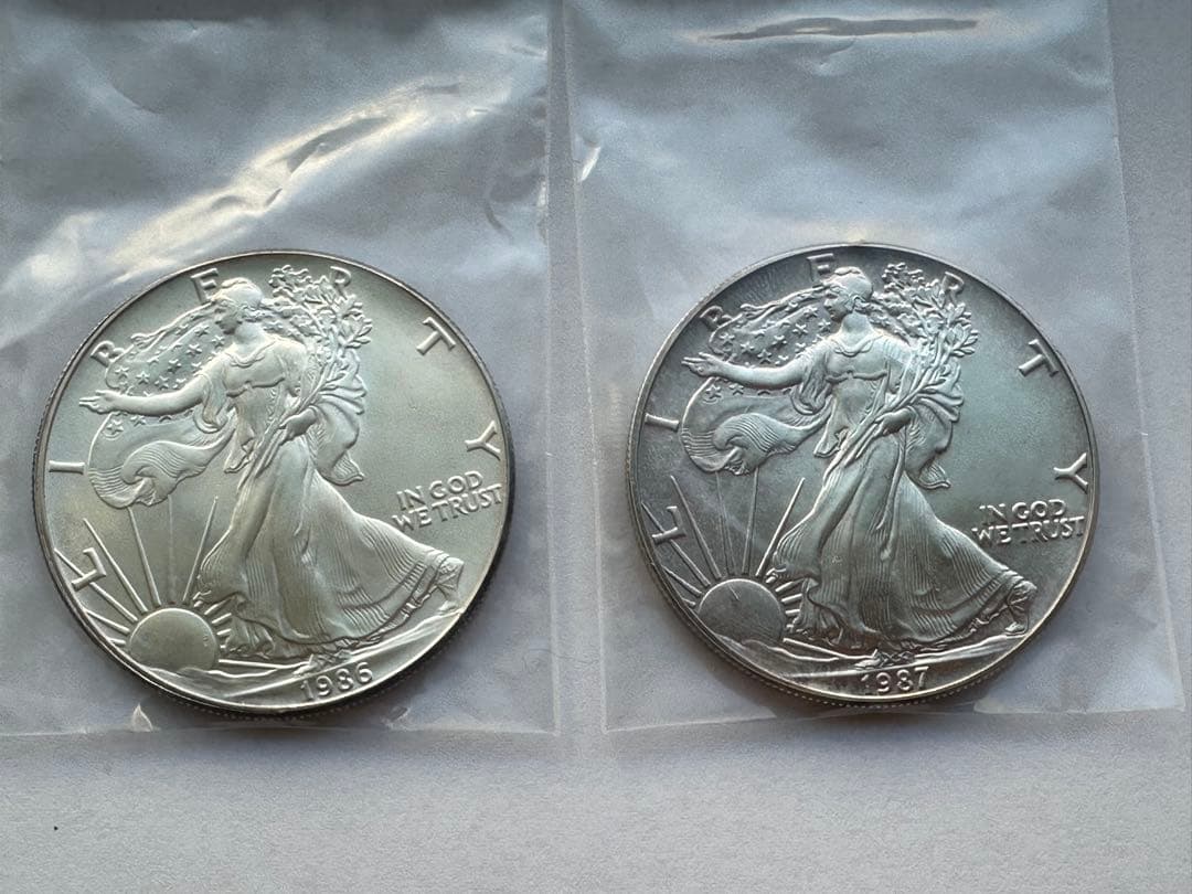 純銀　イーグル銀貨1オンス　シルバーイーグル　1OZ 純銀　アメリカ銀貨2枚本物