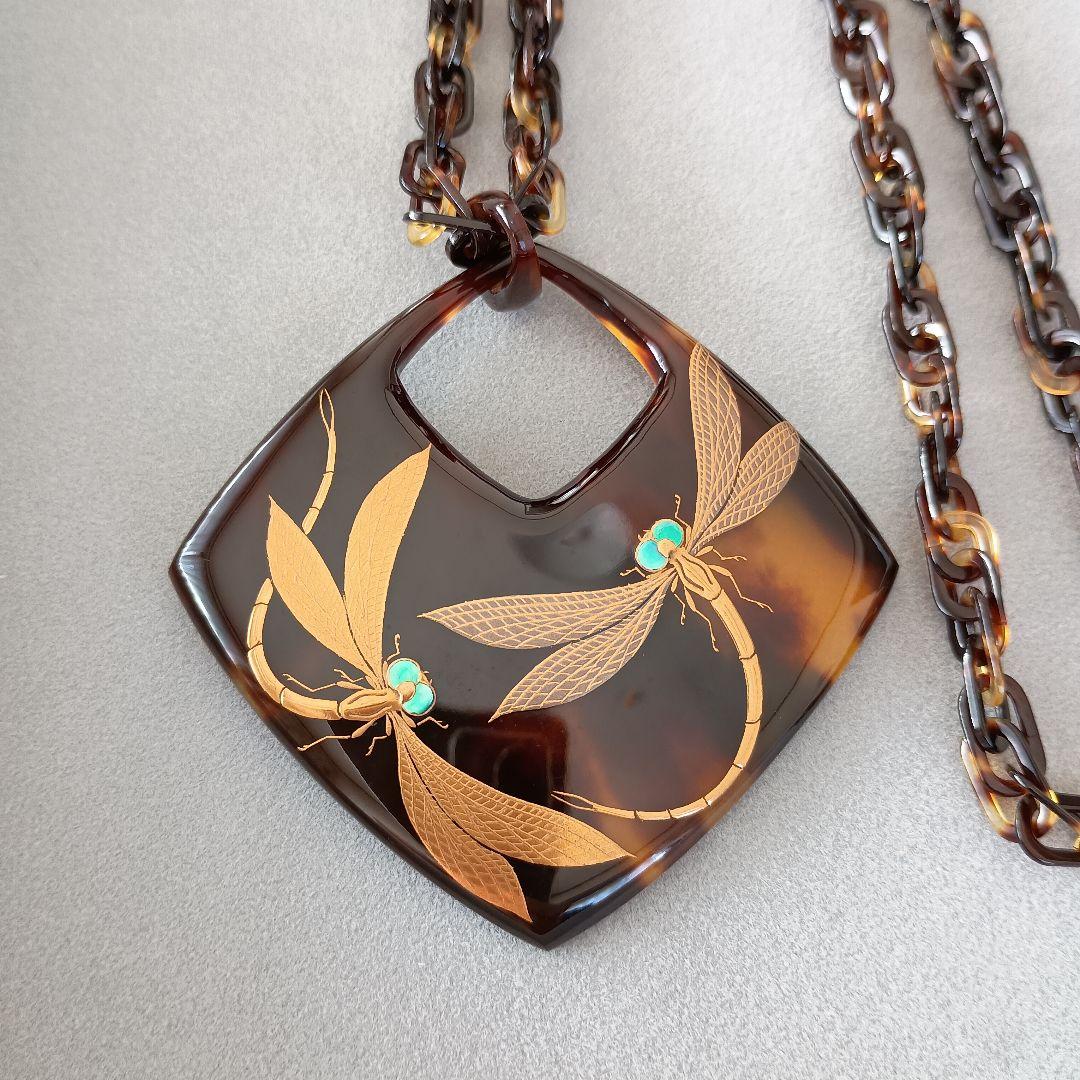 本鼈甲 金蒔絵 螺鈿 作家物 大岡緑 鼈甲 べっ甲 工芸品 ネックレス 装飾品