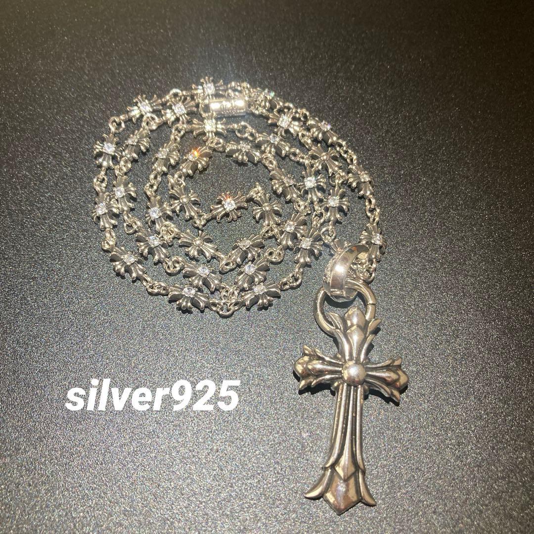 S925 ダイヤ　二重クロス　ダイヤ　タイニーチェーン　ゴールド　ネックレス