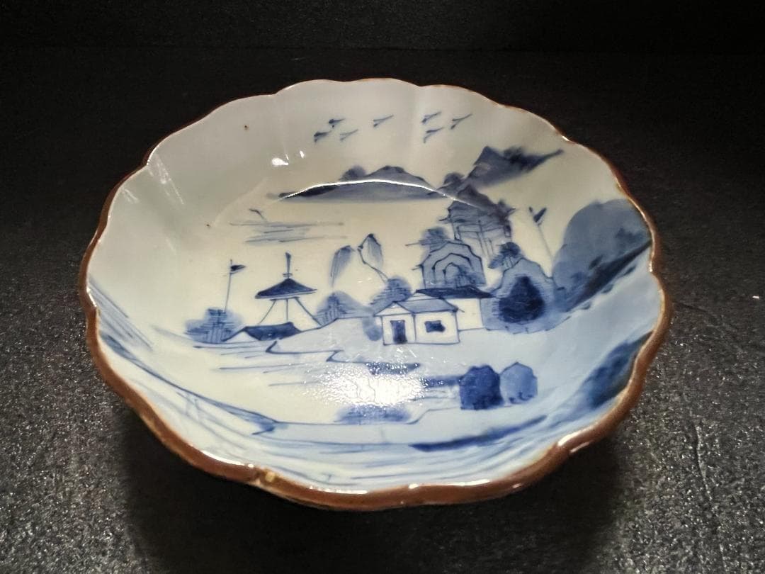 古伊万里 輪花 高台 なます皿 染付 山水 家屋 7客 - メルカリ
