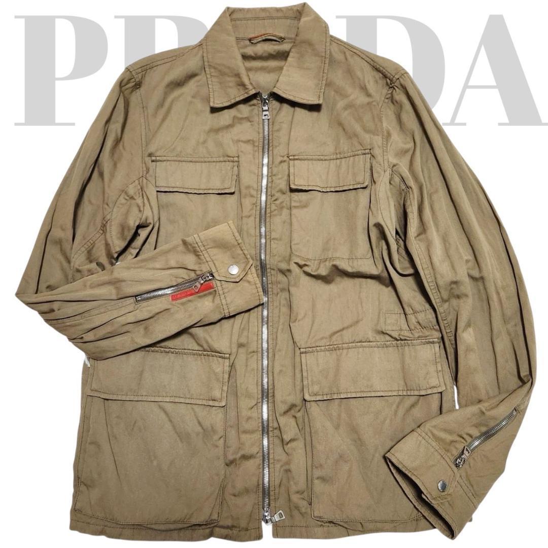 プラダスポーツ ミリタリージャケット メンズ52 XXL相当 カーキ 美品