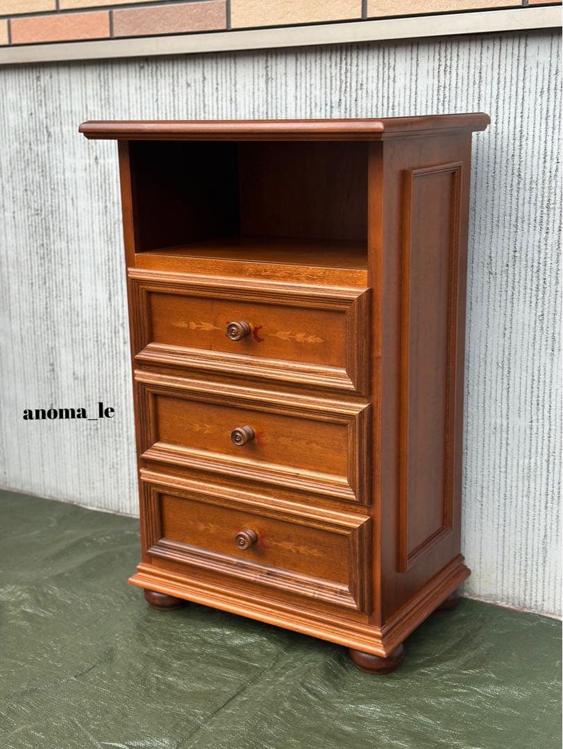 【チェスト】イタリア　象嵌　3段収納　花台　飾り棚　アンティーク　インテリア◎ イタリア 5段 チェスト 茶 87cm 象嵌 ロココ調 家具 猫脚 完成品