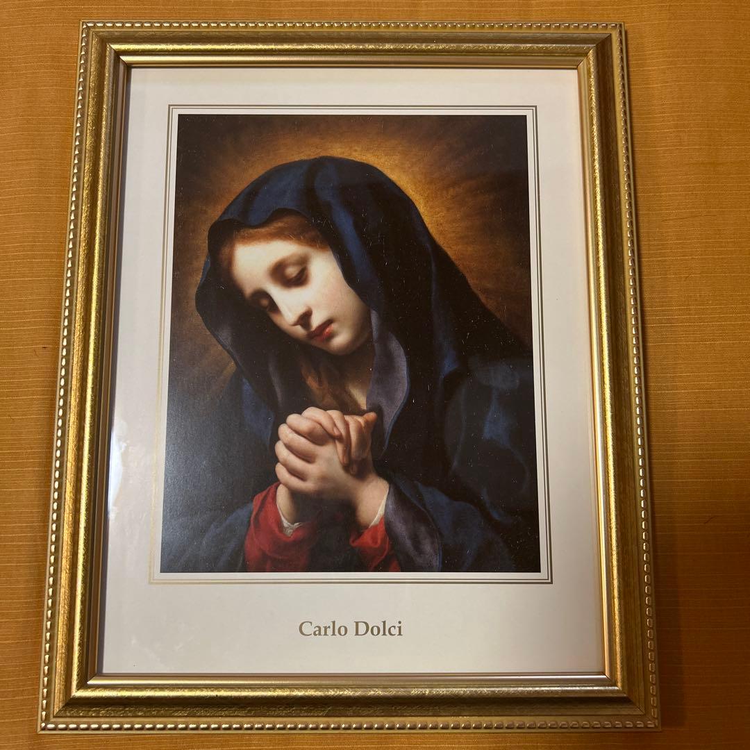 アートプリント　「受胎告知　聖母」　カルロ・ドルチ　横27cm×縦33cm額縁込