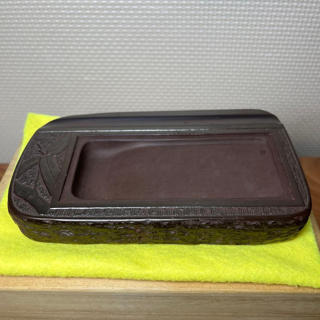 ⭕️赤間硯 新品美品 縄田宝泉 石蓋付き彫刻入硯 縄田製硯所 墨持ち