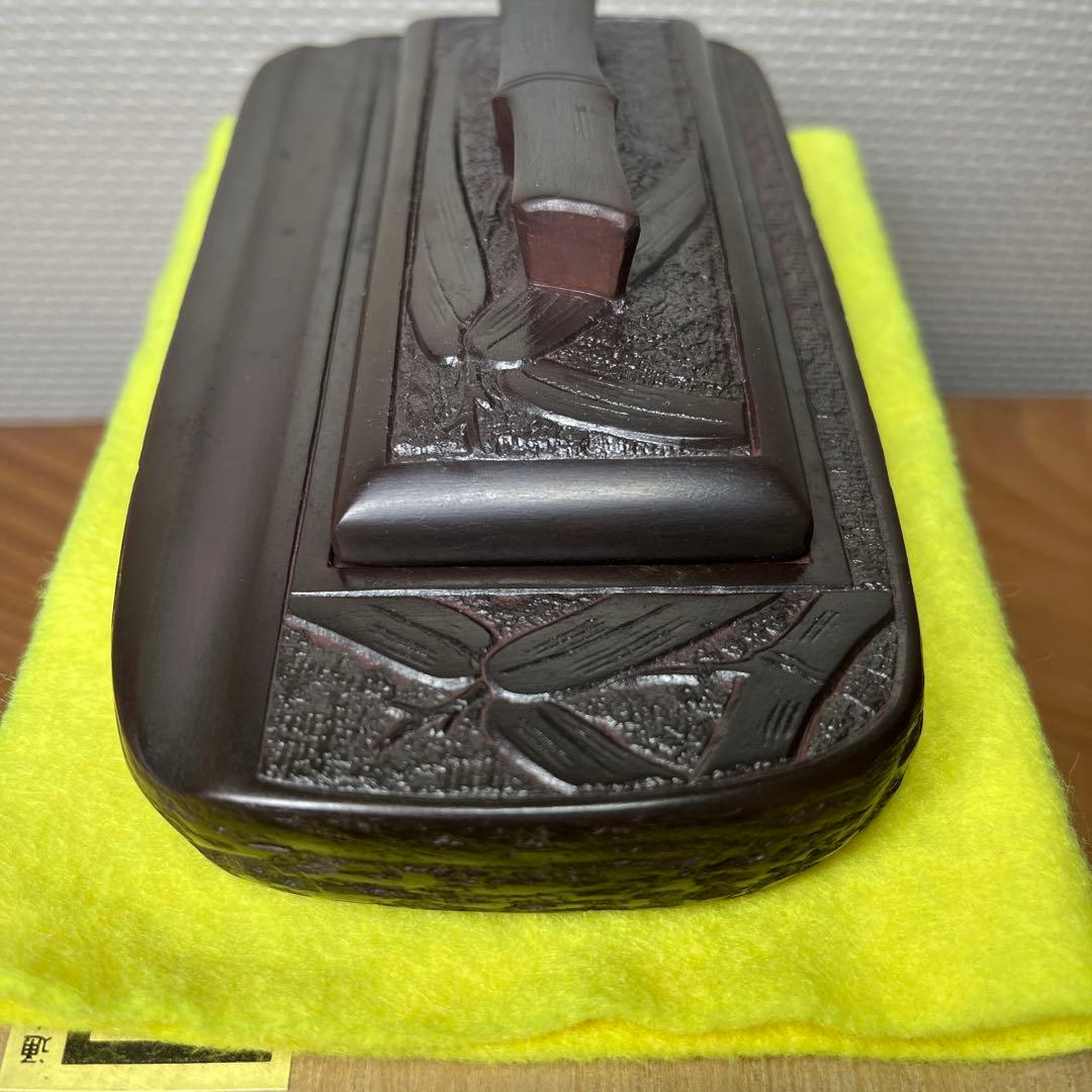 ⭕️赤間硯 新品美品 縄田宝泉 石蓋付き彫刻入硯 縄田製硯所 墨持ち
