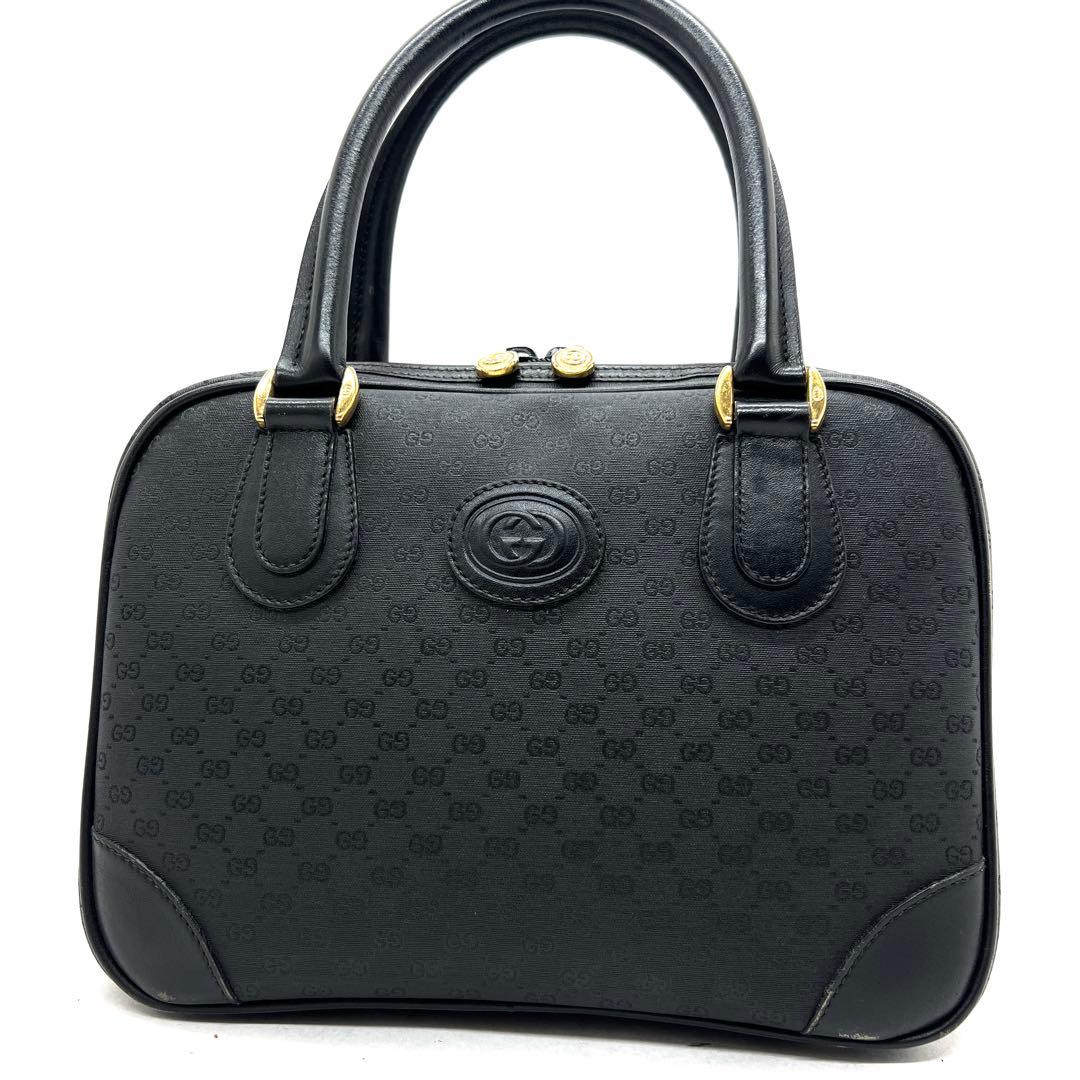【極美品】グッチ ハンドバッグ ミニボストン マイクロGG PVC ブラック