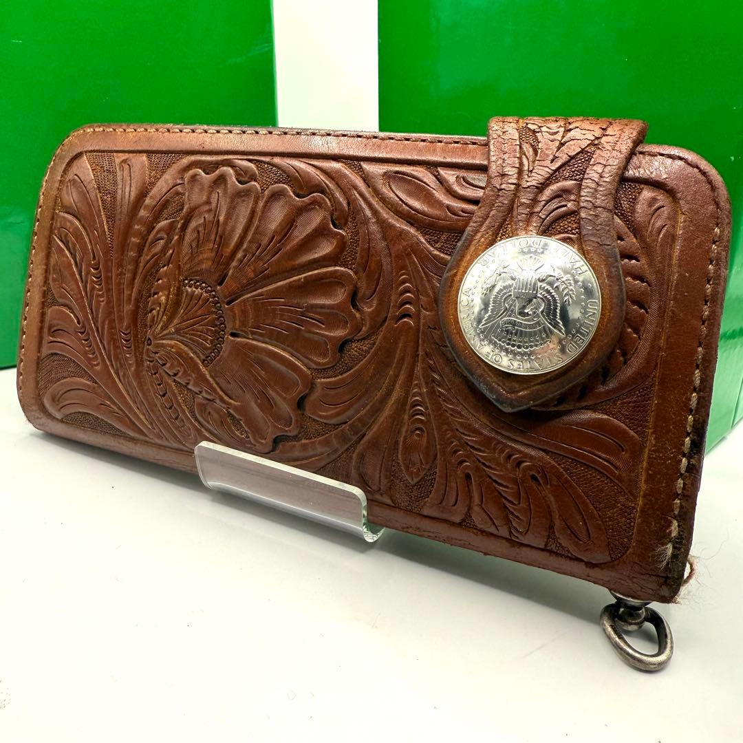 ファニー バイカーズウォレット カービングレザー シルバー金具 ブラウン