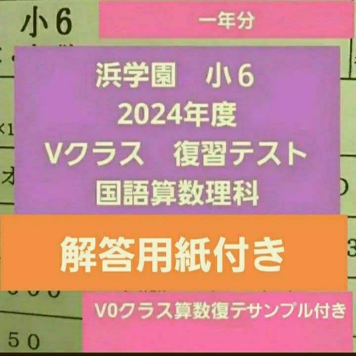 浜学園　解答用紙付　小６ 2024年度　Vクラス　復習テスト　３科　国語算数理科