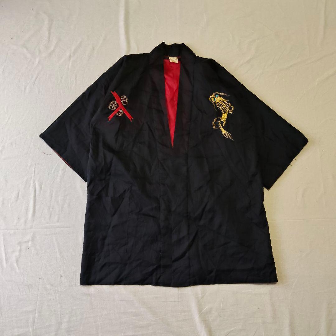 古着 スーベニアガウン 羽織り 刺繍デザイン 龍 ドラゴン 80s 90s