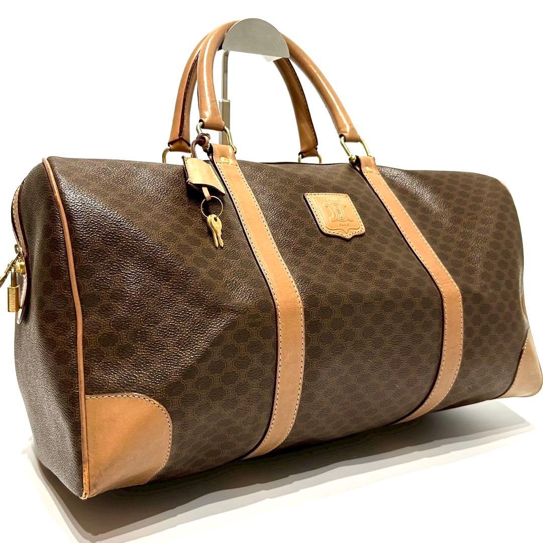 セリーヌ　ボストンバッグ　カデナ　マカダム柄　トリオンフ PVC 鍵　大容量