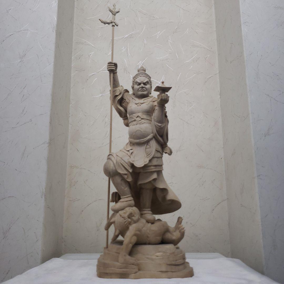 Ｂフライデー蔵出し特価魔除け金運上げ仏像★楠材毘沙門天立像1尺立★四天王の多聞天 Bフライデー蔵出し特価魔除け金運上げ仏像☆楠材毘沙門天立像1尺立