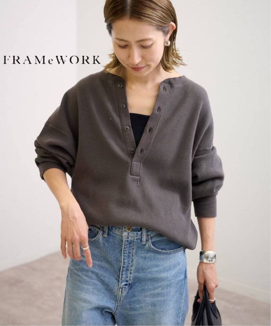 BAKUN ベロア ロングスリーブクルーネック ネイビー S