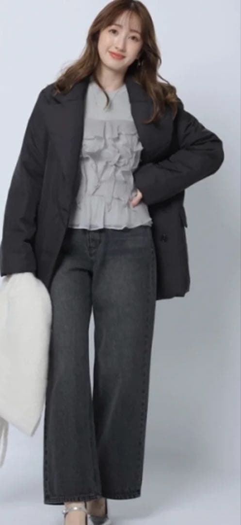 アプワイザーリッシェ　2wayシアーフリルリブニット　ブルーグレー