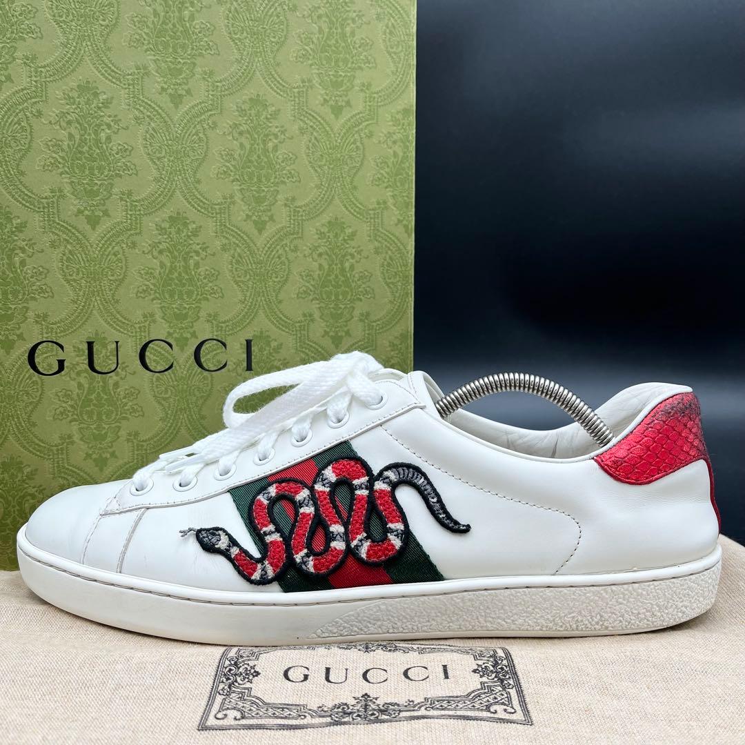 美品✨️ グッチ エース エンブロイダリー スネーク シェリーライン 27cm 高級 グッチ GUCCI スニーカー エース スネーク ヘビ シェリーライン