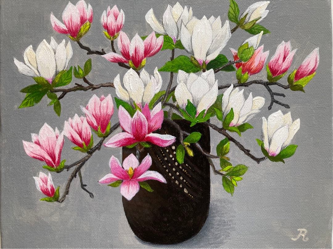 花の絵 アクリル画 原画「木蓮」F3 - メルカリ