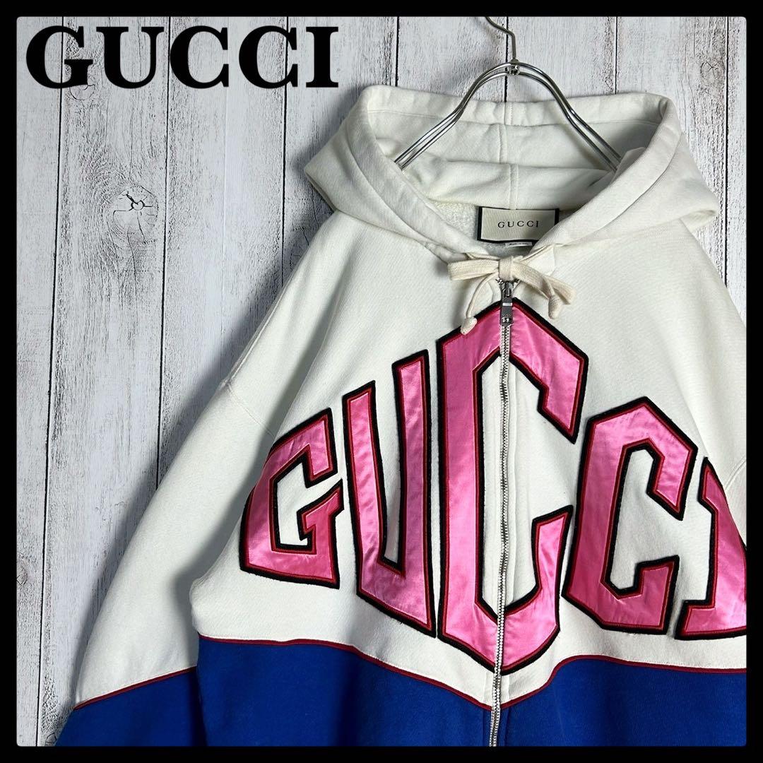 6037【人気デザイン】グッチ‪☆刺繍ロゴ入りバイカラージップパーカー