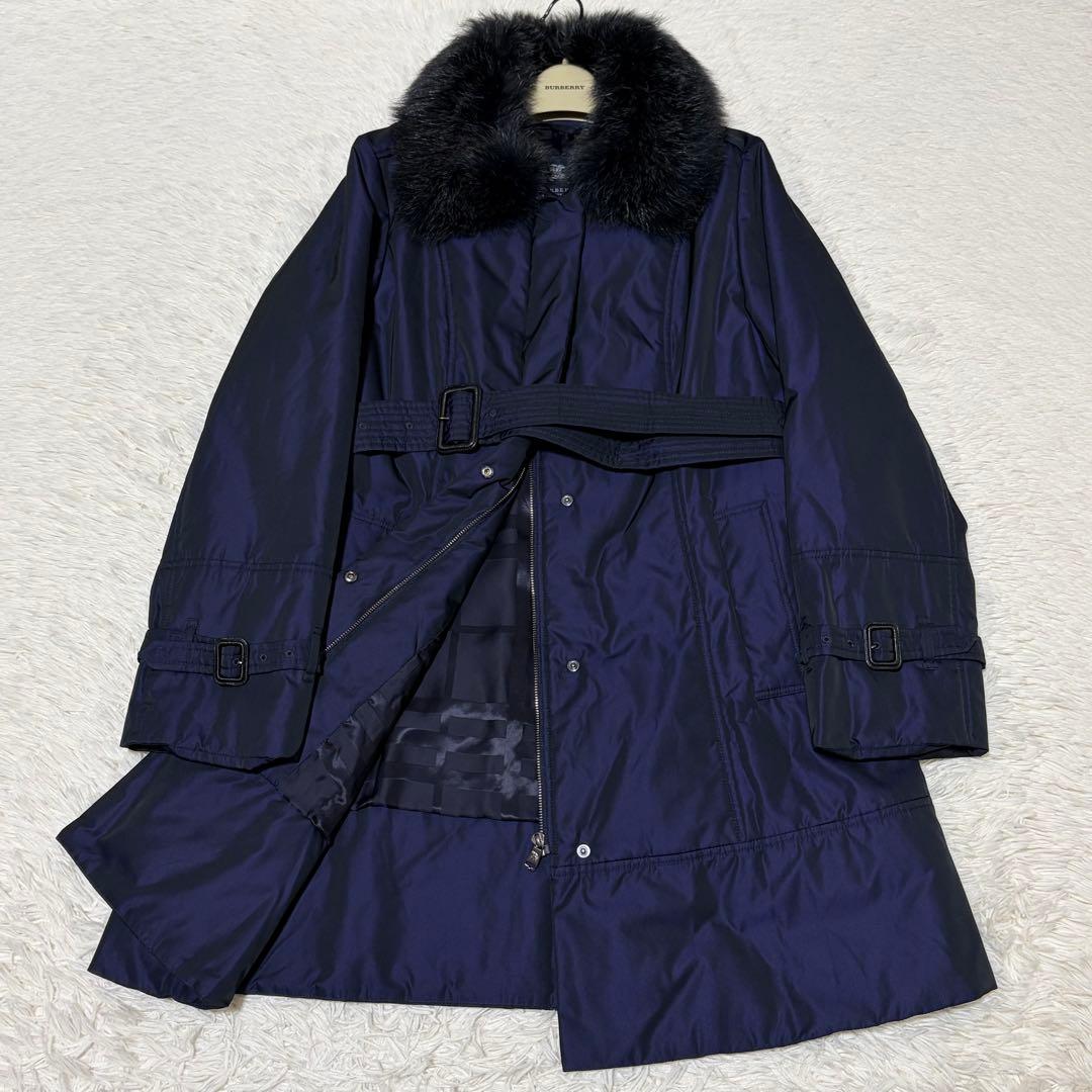 美品　バーバリーロンドン　中綿コート　ノバチェック　フォックス　ネイビー　46