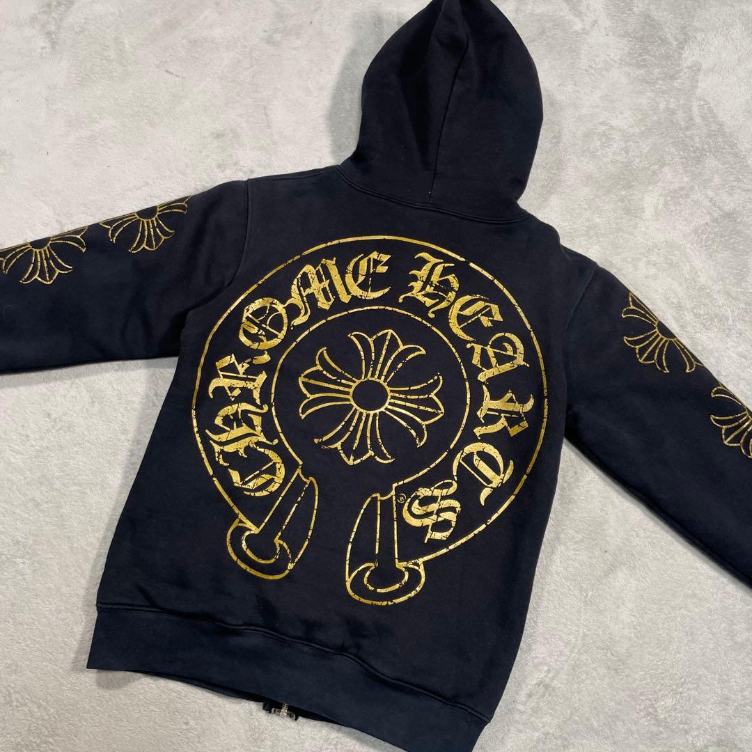 クロムハーツ フードジップパーカー ゴールドクラッシュプリント